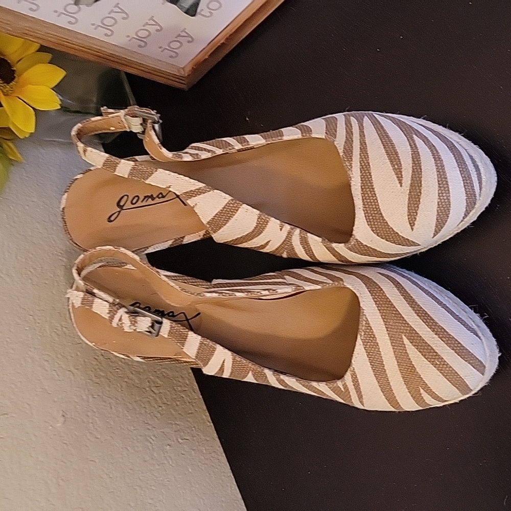 Jomax Zebra Print Canvas Slingback Heels Size 8.5